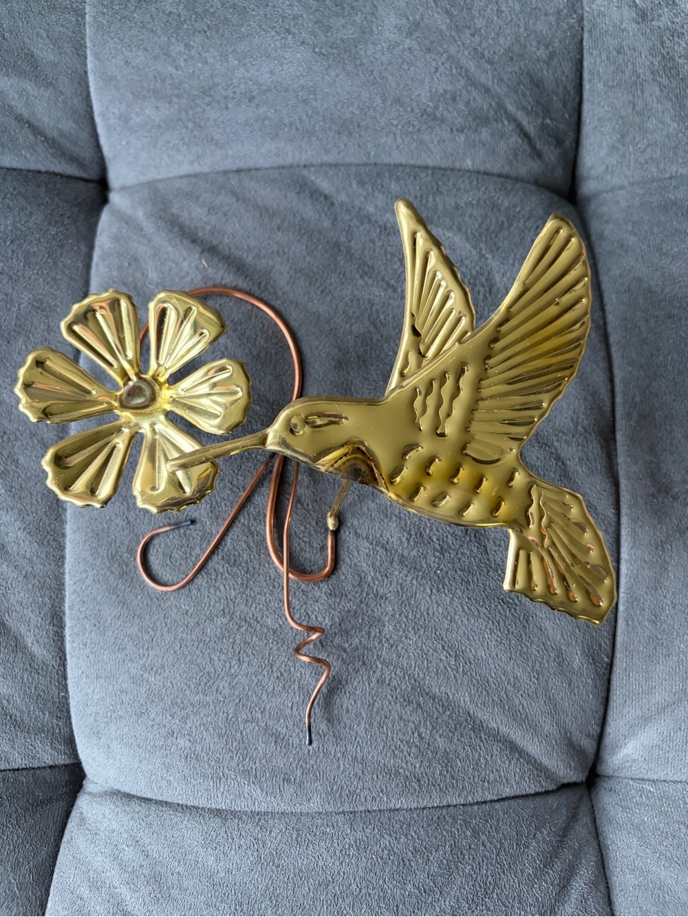 Vintage Brass & Copper Tone Metal Hummingbird Wall Decor 3 Piece Set - Picture 5 of 9
